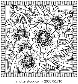 mehndi flower decorative ornament in ethnic oriental style, doodle ornament, outline hand draw.