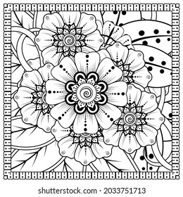 mehndi flower decorative ornament in ethnic oriental style, doodle ornament, outline hand draw.
