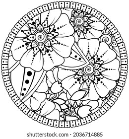 mehndi flower decorative ornament in ethnic oriental style, doodle ornament, outline hand draw.