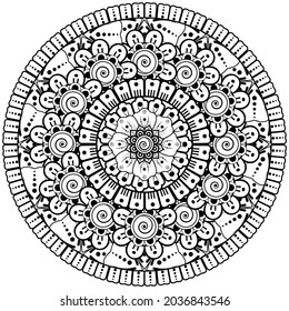 mehndi flower decorative ornament in ethnic oriental style, doodle ornament, outline hand draw.
