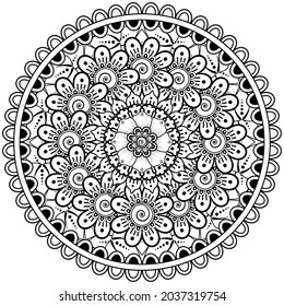 mehndi flower decorative ornament in ethnic oriental style, doodle ornament, outline hand draw.