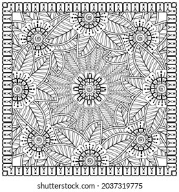 mehndi flower decorative ornament in ethnic oriental style, doodle ornament, outline hand draw.