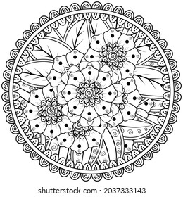 mehndi flower decorative ornament in ethnic oriental style, doodle ornament, outline hand draw.