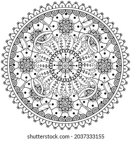 mehndi flower decorative ornament in ethnic oriental style, doodle ornament, outline hand draw.