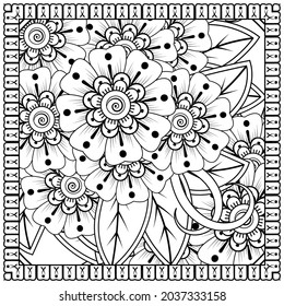 mehndi flower decorative ornament in ethnic oriental style, doodle ornament, outline hand draw.