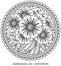 mehndi flower decorative ornament in ethnic oriental style, doodle ornament, outline hand draw.