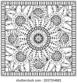 mehndi flower decorative ornament in ethnic oriental style, doodle ornament, outline hand draw.