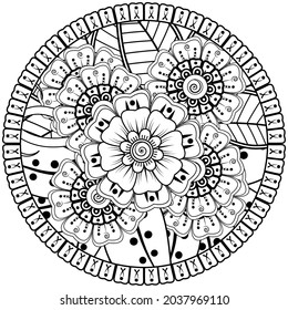 mehndi flower decorative ornament in ethnic oriental style, doodle ornament, outline hand draw.