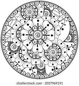 mehndi flower decorative ornament in ethnic oriental style, doodle ornament, outline hand draw.