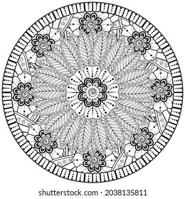 mehndi flower decorative ornament in ethnic oriental style, doodle ornament, outline hand draw.