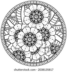 mehndi flower decorative ornament in ethnic oriental style, doodle ornament, outline hand draw.