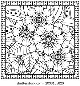 mehndi flower decorative ornament in ethnic oriental style, doodle ornament, outline hand draw.