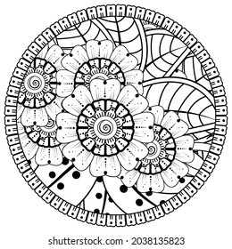 mehndi flower decorative ornament in ethnic oriental style, doodle ornament, outline hand draw.