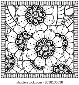 mehndi flower decorative ornament in ethnic oriental style, doodle ornament, outline hand draw.