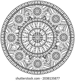 mehndi flower decorative ornament in ethnic oriental style, doodle ornament, outline hand draw.