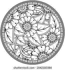 mehndi flower decorative ornament in ethnic oriental style, doodle ornament, outline hand draw.