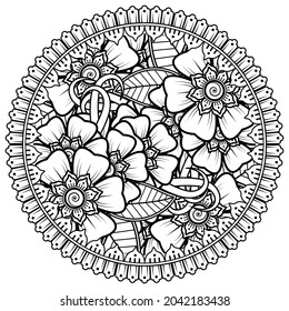 mehndi flower decorative ornament in ethnic oriental style, doodle ornament, outline hand draw.