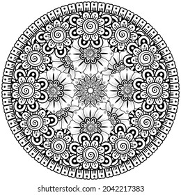 mehndi flower decorative ornament in ethnic oriental style, doodle ornament, outline hand draw.
