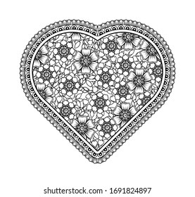 Mehndi flower in form of heart. Vector EPS 10