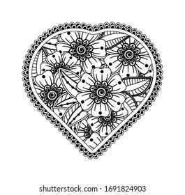 Mehndi flower in form of heart. Vector EPS 10
