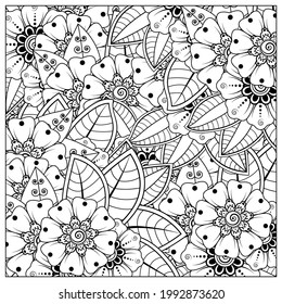 Mehndi flower with frame in shape of heart for henna, mehndi, tattoo, decoration. decorative ornament in ethnic oriental style. doodle ornament. coloring book page.