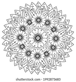 Flor de Mehndi con marco en forma de corazón para henna, mehndi, tatuaje, decoración. adorno decorativo de estilo étnico oriental. ornamento de garabato. página del libro de coloreado.
