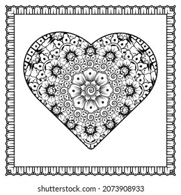 Mehndi Blume mit Rahmen in Form von Herz. Dekoration im orientalischen Ethnisch-Dodle-Ornament.