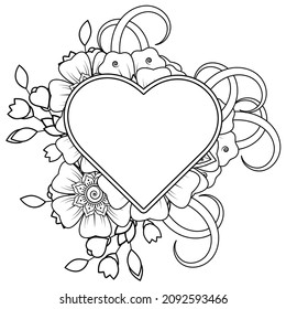 Mehndi flower with frame in shape of heart. decoration in ethnic oriental, doodle ornament.