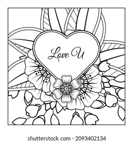 Mehndi Blume mit Rahmen in Form von Herz. Dekoration im orientalischen Ethnisch-Dodle-Ornament.