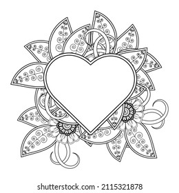 Flor de Mehndi con marco en forma de corazón. decoración étnica oriental, adorno de doodle.