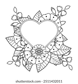 Mehndi flower with frame in shape of heart. decoration in ethnic oriental, doodle ornament.