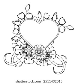 Mehndi flower with frame in shape of heart. decoration in ethnic oriental, doodle ornament.
