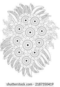 Mehndi flower for henna, mehndi, doodle,  decoration, and coloring page.