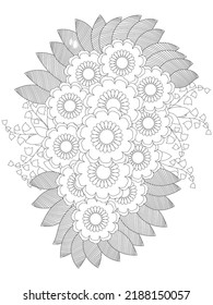 Mehndi flower for henna, mehndi, doodle,  decoration, and coloring page.