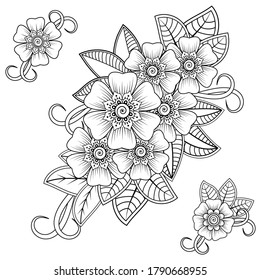 Mehndi flower for henna drawing and tattoo. decoration in ethnic oriental, indian style. 