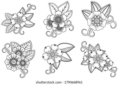 Mehndi flower for henna drawing and tattoo. decoration in ethnic oriental, indian style. 
