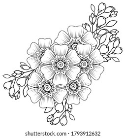 Mehndi flower for henna drawing and tattoo. decoration in ethnic oriental, indian style.