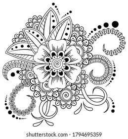 Mehndi flower for henna drawing and tattoo. decoration in ethnic oriental, indian style.