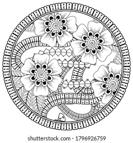Mehndi flower for henna drawing and tattoo. decoration in ethnic oriental, indian style.