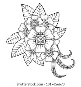 Mehndi flower for Henna drawing and tattoo. Decoration in ethnic oriental, Indian style.