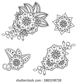 Mehndi flower for henna, mehndi, tattoo, decoration. decorative ornament in ethnic oriental style. doodle ornament. outline hand draw illustration. coloring book page.