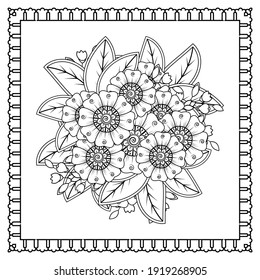 Mehndi flower for henna, mehndi, tattoo, decoration. decorative ornament in ethnic oriental style. doodle ornament. outline hand draw illustration. coloring book page.
