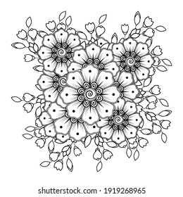 Mehndi flower for henna, mehndi, tattoo, decoration. decorative ornament in ethnic oriental style. doodle ornament. outline hand draw illustration. coloring book page.