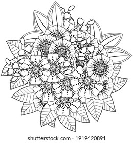 Mehndi flower for henna, mehndi, tattoo, decoration. decorative ornament in ethnic oriental style. doodle ornament. outline hand draw illustration. coloring book page.