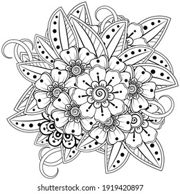 Mehndi flower for henna, mehndi, tattoo, decoration. decorative ornament in ethnic oriental style. doodle ornament. outline hand draw illustration. coloring book page.