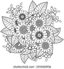 Mehndi flower for henna, mehndi, tattoo, decoration. decorative ornament in ethnic oriental style. doodle ornament. outline hand draw illustration. coloring book page.