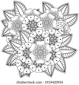 Mehndi flower for henna, mehndi, tattoo, decoration. decorative ornament in ethnic oriental style. doodle ornament. outline hand draw illustration. coloring book page.