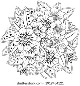 Mehndi flower for henna, mehndi, tattoo, decoration. decorative ornament in ethnic oriental style. doodle ornament. outline hand draw illustration. coloring book page.