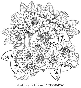 Mehndi flower for henna, mehndi, tattoo, decoration. decorative ornament in ethnic oriental style. doodle ornament. outline hand draw illustration. coloring book page.