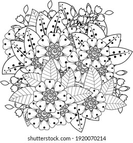 Mehndi flower for henna, mehndi, tattoo, decoration. decorative ornament in ethnic oriental style. doodle ornament. outline hand draw illustration. coloring book page.